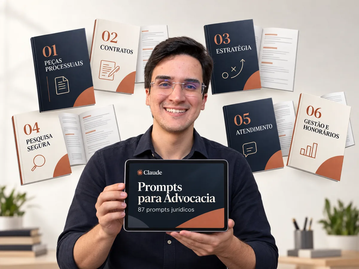 Mateus Brito apresentando os seis módulos de prompts jurídicos
