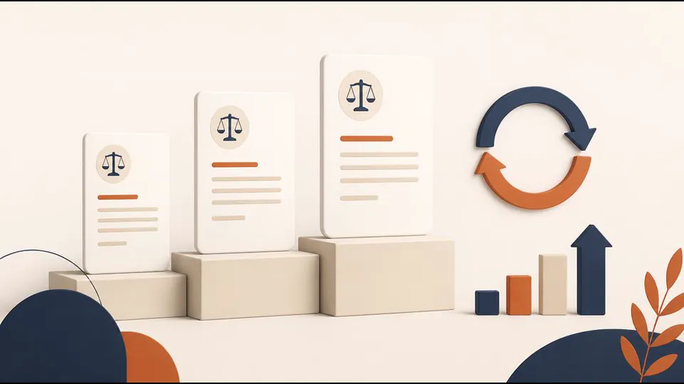 Documentos e setas representando atualizações e melhorias constantes